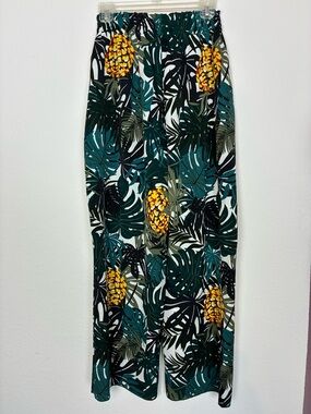 NWT Tropical Leaf Print Elastic Tie Waist High waisted palazzos